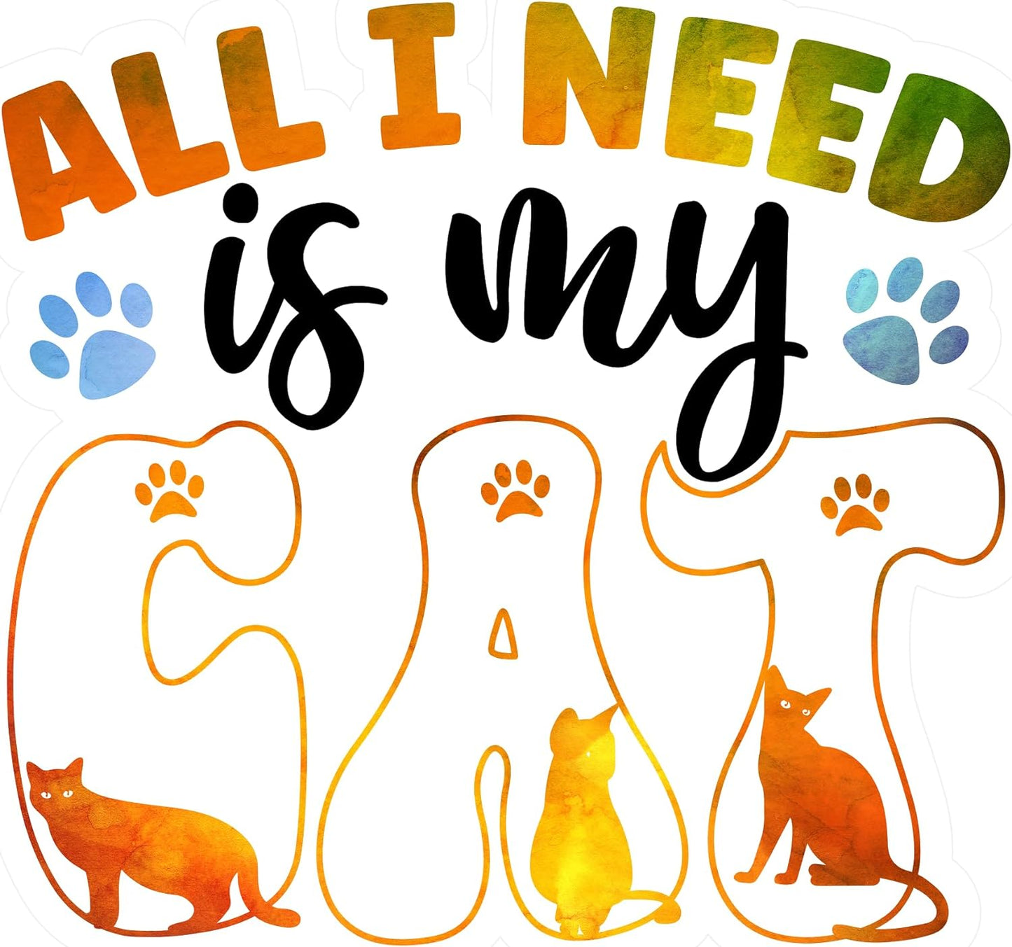 Inspirational Quote "All I Need is My Cat" Motivational Sticker Vinyl Decal Motivation Stickers- 5" Vinyl Sticker Waterproof