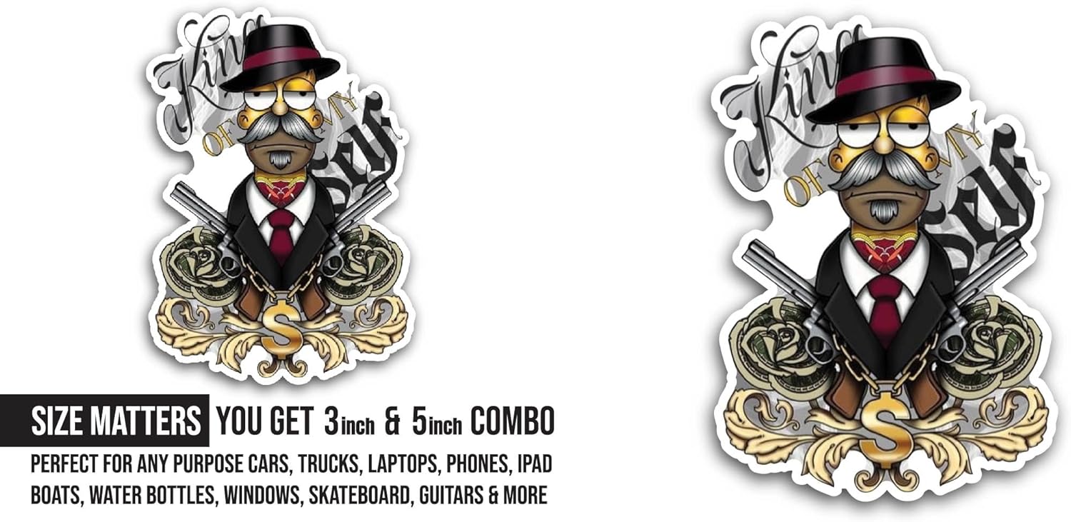 2 (Pieces) 3" and 5" Cartoon Men and Gun Sticker, Waterproof Vinyl Decals for Many Purpose Like Cars, Trucks, Laptops, Phones, Windows and More