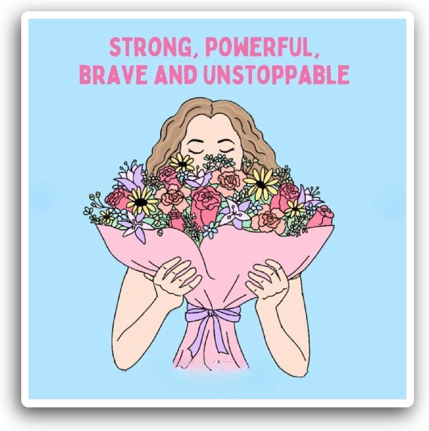 2 (Pieces) 3" and 5" Girl Carrying Flowers Sticker, Waterproof Vinyl Decals for Many Purpose Like Cars, Trucks, Laptops, Phones, Windows and More