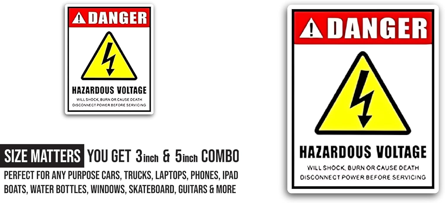 2 (Pieces) 3" and 5" Danger Hazardous Voltage Sticker, Waterproof Vinyl Decals for Many Purpose Like Cars, Trucks, Laptops, Phones, Windows and More
