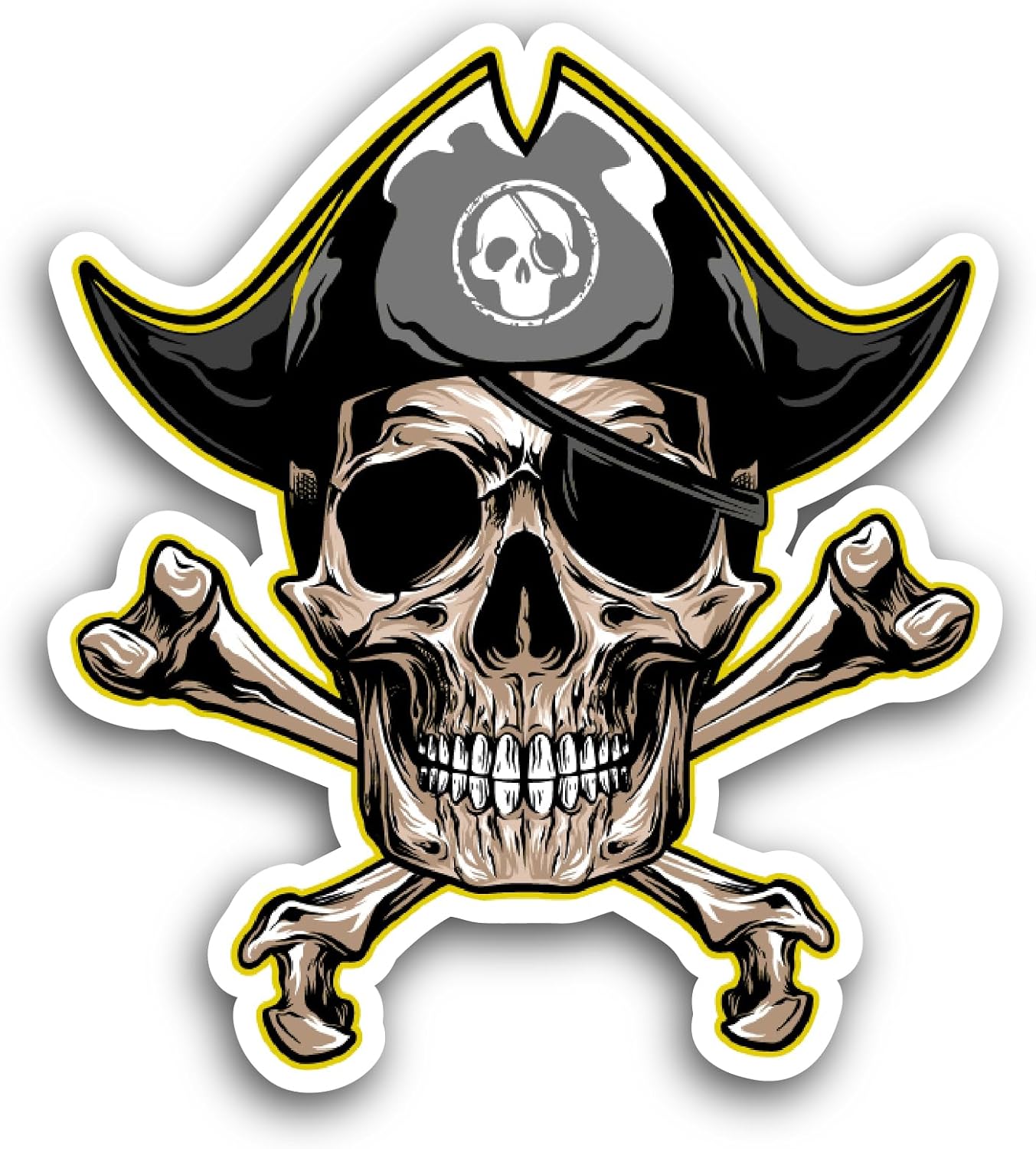 2 (Pieces) 3" and 5" Pirate Skull with Hat Sticker, Waterproof Vinyl Decals for Many Purpose Like Cars, Trucks, Laptops, Phones, Windows and More