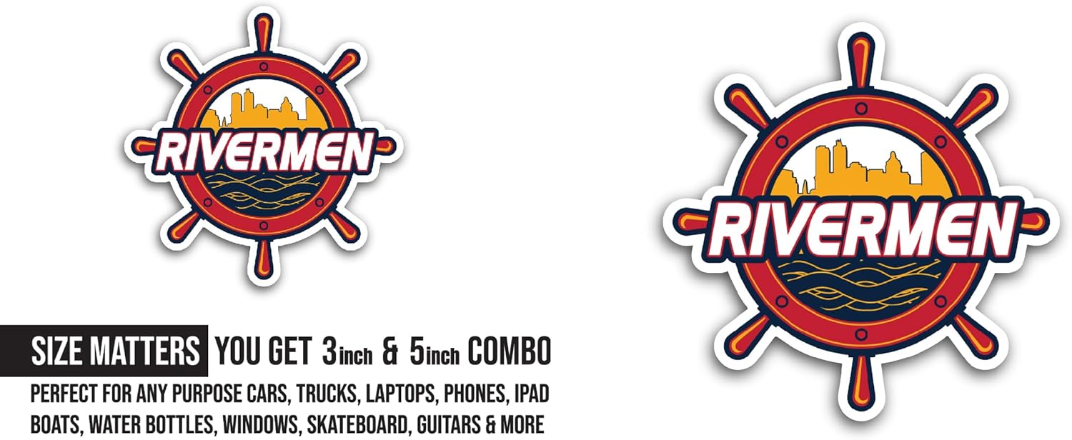 2 (Pieces) 3" and 5" Pe0ria Rivermen Sticker, Waterproof Vinyl Decals for Many Purpose Like Cars, Trucks, Laptops, Phones, Windows and More