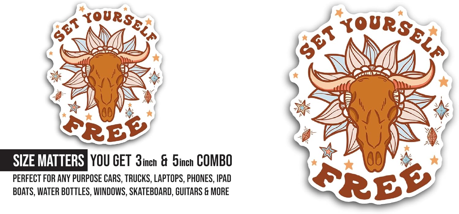 2 (Pieces) 3" and 5" Set Yourself Free Sticker, Waterproof Vinyl Decals for Many Purpose Like Cars, Trucks, Laptops, Phones, Windows and More