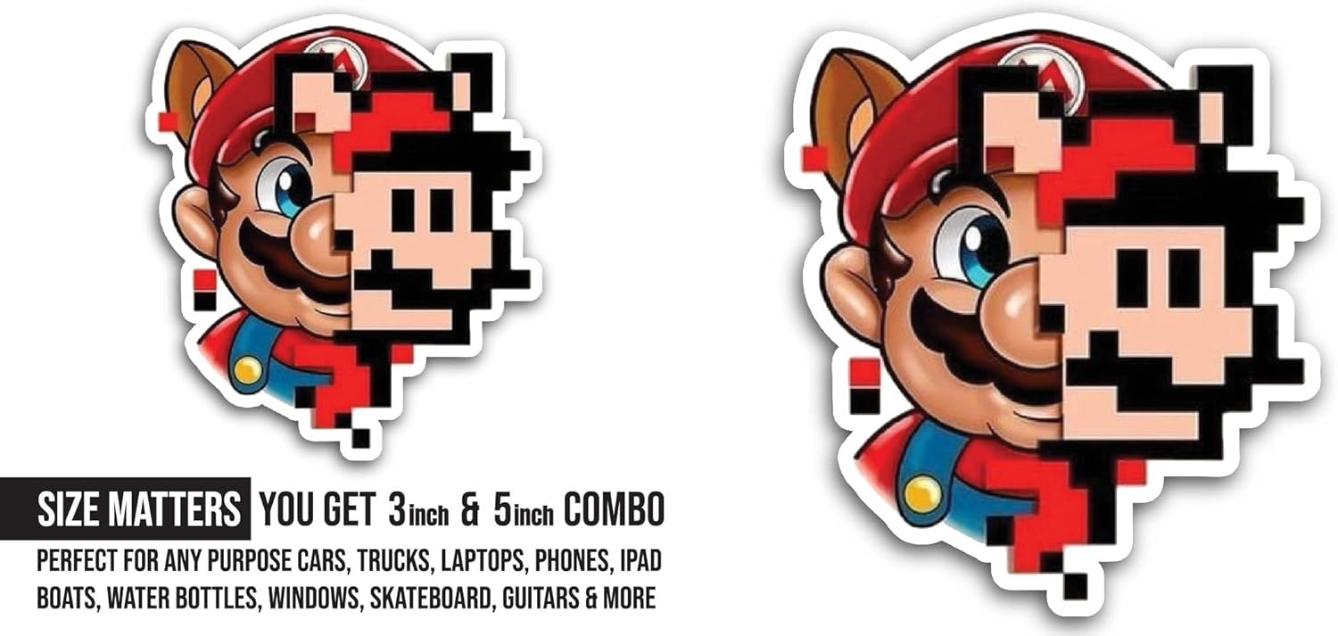 2 (Pieces) 3" and 5" Cartoon Character Portrait Sticker, Waterproof Vinyl Decals for Many Purpose Like Cars, Trucks, Laptops, Phones, Windows and More
