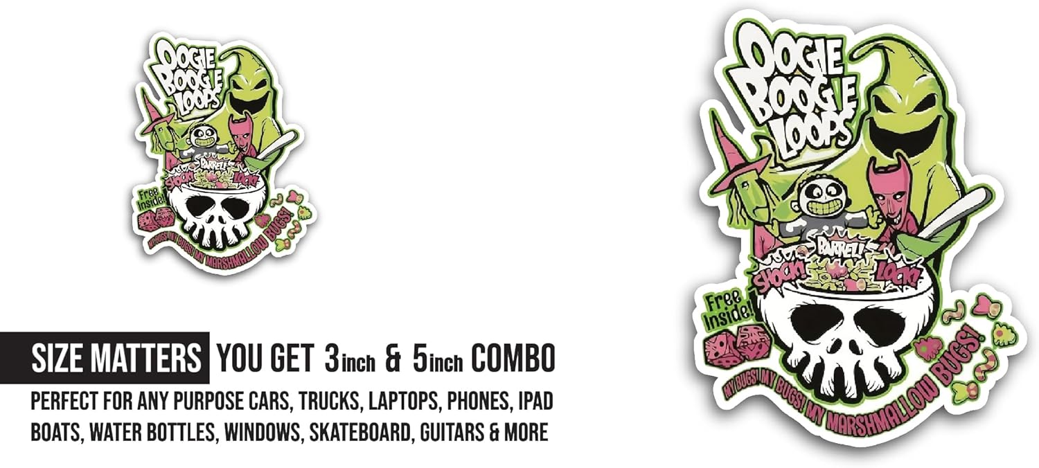 2 (Pieces) 3" and 5" Oogie Boogie Loops Sticker, Waterproof Vinyl Decals for Many Purpose Like Cars, Trucks, Laptops, Phones, Windows and More