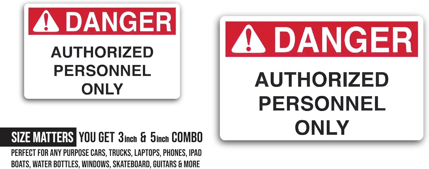 2 (Pieces) 3" and 5" Authorized Personnel Only Decal Sticker, Waterproof Vinyl Decals for Many Purpose Like Cars, Trucks, Laptops, Phones, Windows and More