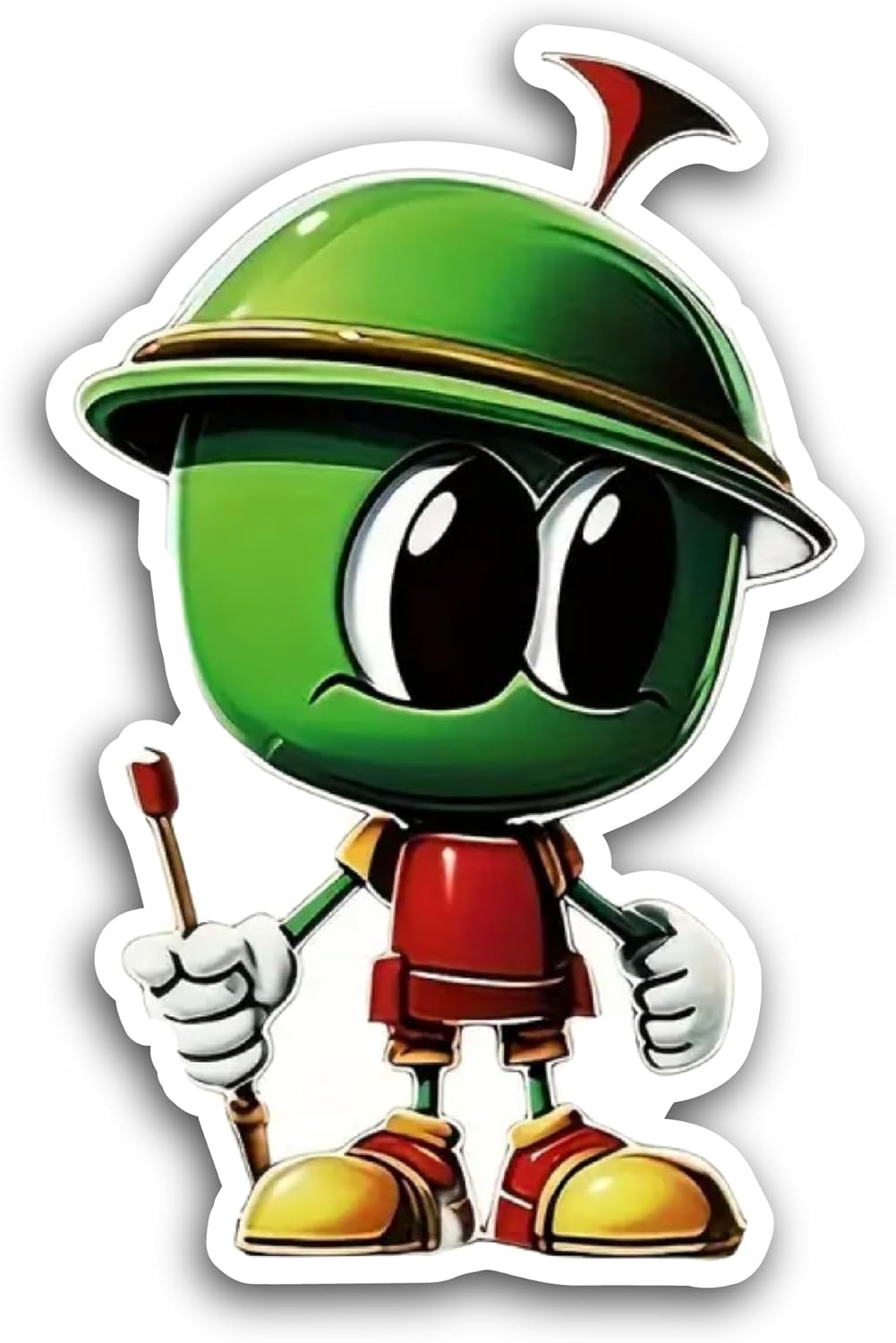 2 (Pieces) 3" and 5" Cartoon Character with Green Helmet Sticker, Waterproof Vinyl Decals for Many Purpose Like Cars, Trucks, Laptops, Phones, Windows and More