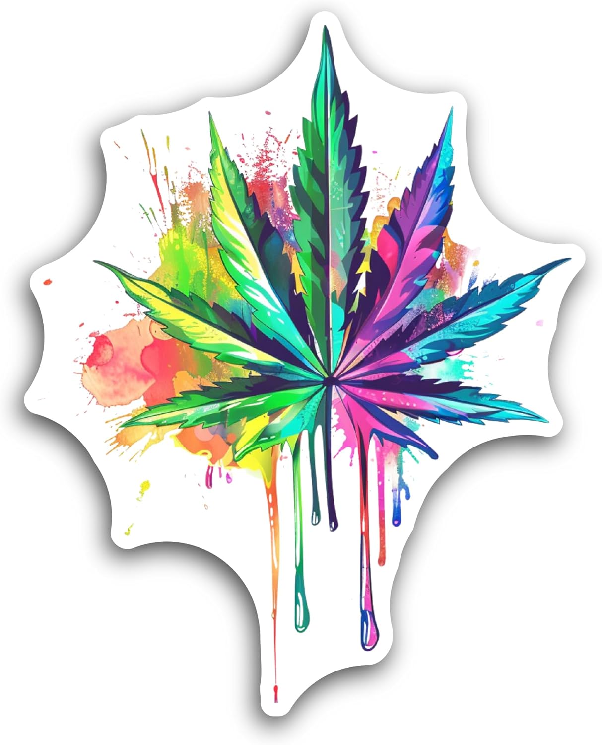 2 (Pieces) 3" and 5" Colorful Cannabis Leaf Sticker, Waterproof Vinyl Decals for Many Purpose Like Cars, Trucks, Laptops, Phones, Windows and More