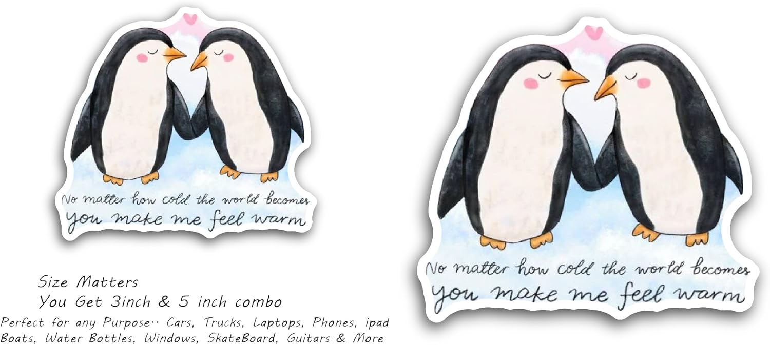 2 (Pieces) 3" and 5" Love Penguins Sticker, Waterproof Vinyl Decals for Many Purpose Like Cars, Trucks, Laptops, Phones, Windows and More