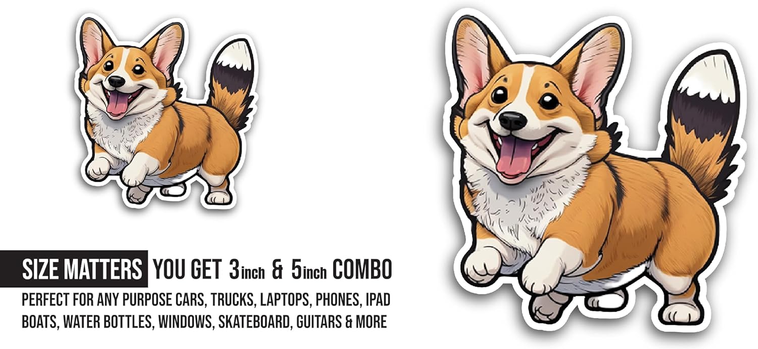 2 (Pieces) 3" and 5" Cute Dog Sticker, Waterproof Vinyl Decals for Many Purpose Like Cars, Trucks, Laptops, Phones, Windows and More