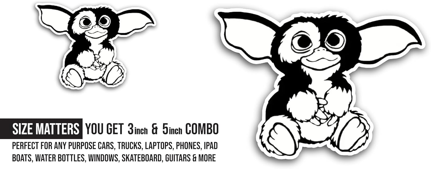 2 (Pieces) 3" and 5" Black Gremlin Sticker, Waterproof Vinyl Decals for Many Purpose Like Cars, Trucks, Laptops, Phones, Windows and More