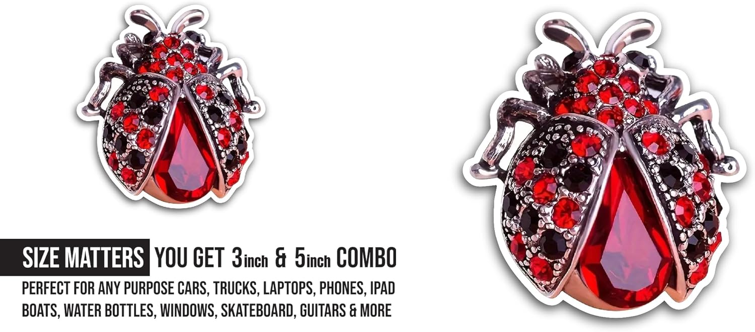 2 (Pieces) 3" and 5" Crystal Ladybird Sticker, Waterproof Vinyl Decals for Many Purpose Like Cars, Trucks, Laptops, Phones, Windows and More