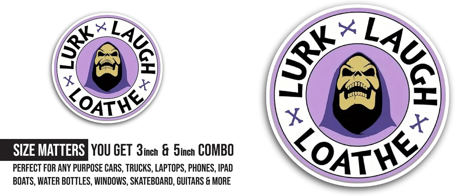 2 (Pieces) 3" and 5" Lurk Laugh Loathe Sticker, Waterproof Vinyl Decals for Many Purpose Like Cars, Trucks, Laptops, Phones, Windows and More