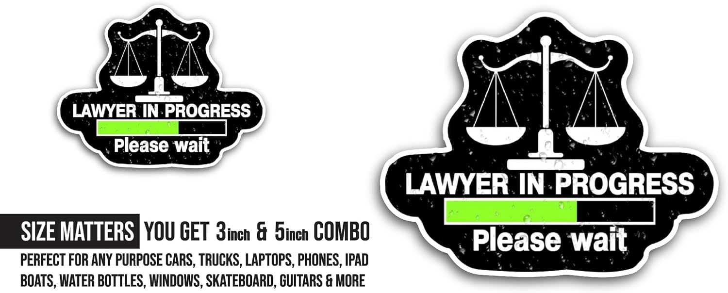 2 (Pieces) 3" and 5" Lawyer in Progress Sticker, Waterproof Vinyl Decals for Many Purpose Like Cars, Trucks, Laptops, Phones, Windows and More