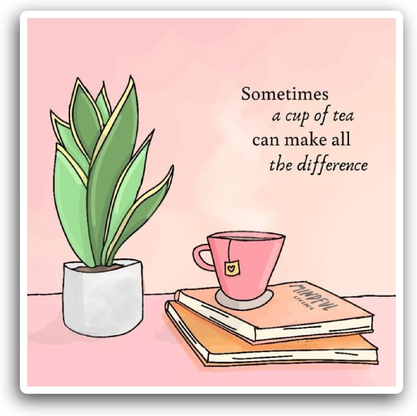 2 (Pieces) 3" and 5" Tea Cup with Books Sticker, Waterproof Vinyl Decals for Many Purpose Like Cars, Trucks, Laptops, Phones, Windows and More