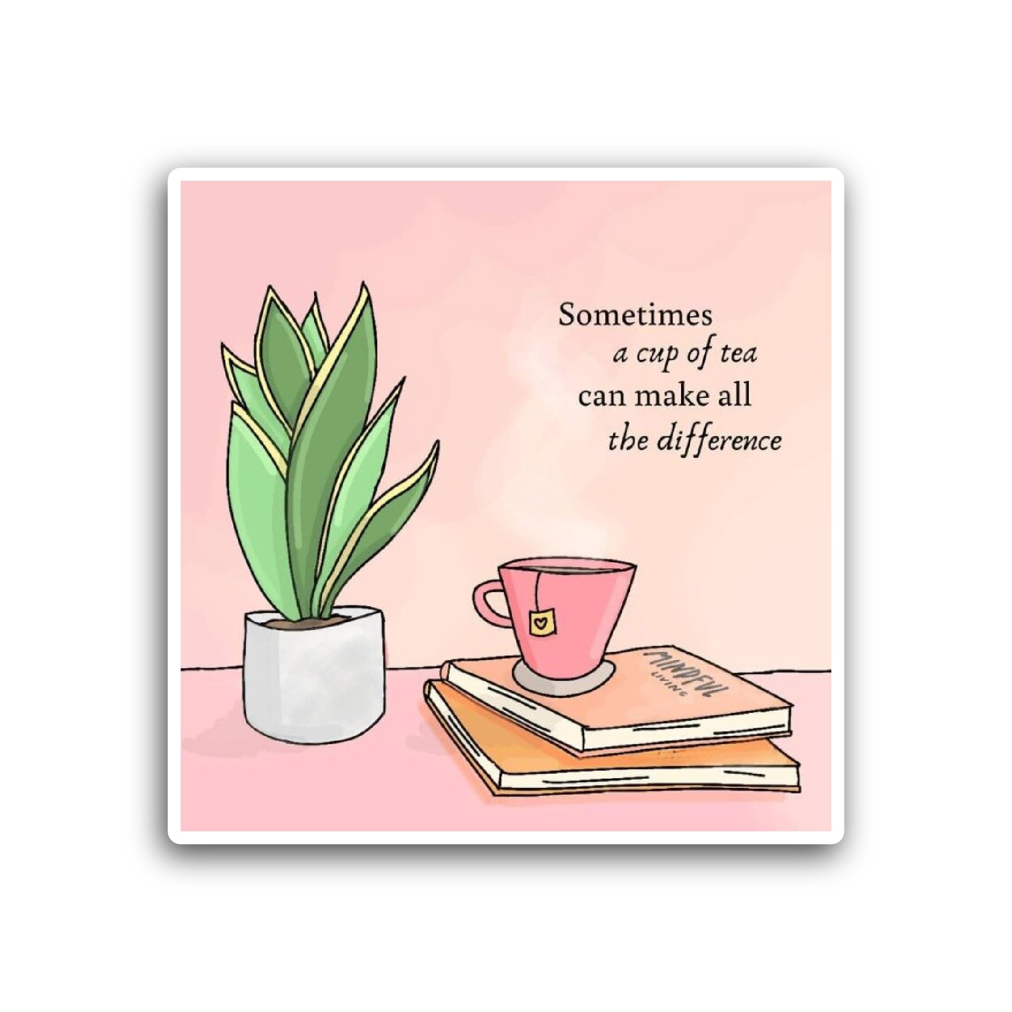 2 (Pieces) 3" and 5" Tea Cup with Books Sticker, Waterproof Vinyl Decals for Many Purpose Like Cars,