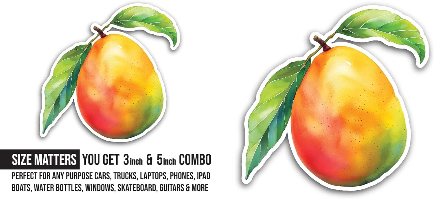 2 (Pieces) 3" and 5" Mango Sticker, Waterproof Vinyl Decals for Many Purpose Like Cars, Trucks, Laptops, Phones, Windows and More