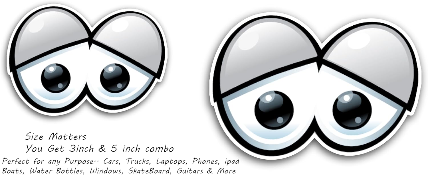 2 (Pieces) 3" and 5" Black Eyes Decal Sticker, Waterproof Vinyl Decals for Many Purpose Like Cars, Trucks, Laptops, Phones, Windows and More