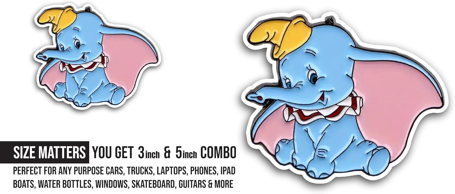 2 (Pieces) 3" and 5" Blue Elephant Sticker, Waterproof Vinyl Decals for Many Purpose Like Cars, Trucks, Laptops, Phones, Windows and More