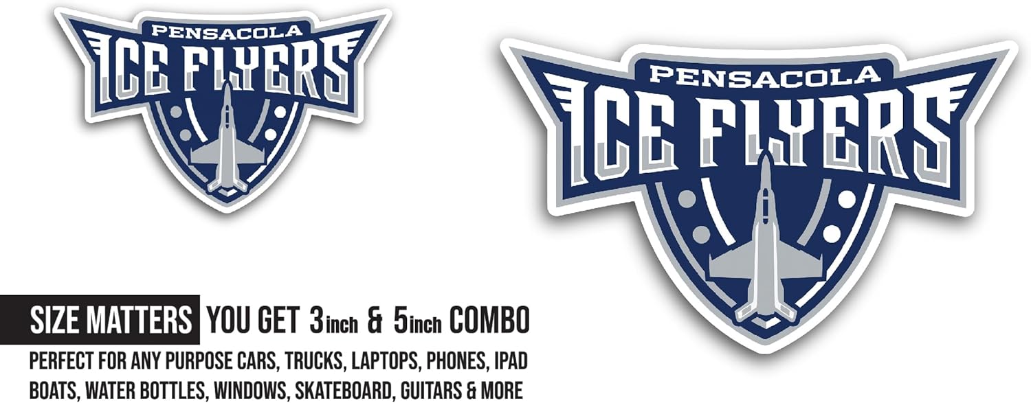 2 (Pieces) 3" and 5" Pensac0la Ice Flyers Sticker, Waterproof Vinyl Decals for Many Purpose Like Cars, Trucks, Laptops, Phones, Windows and More