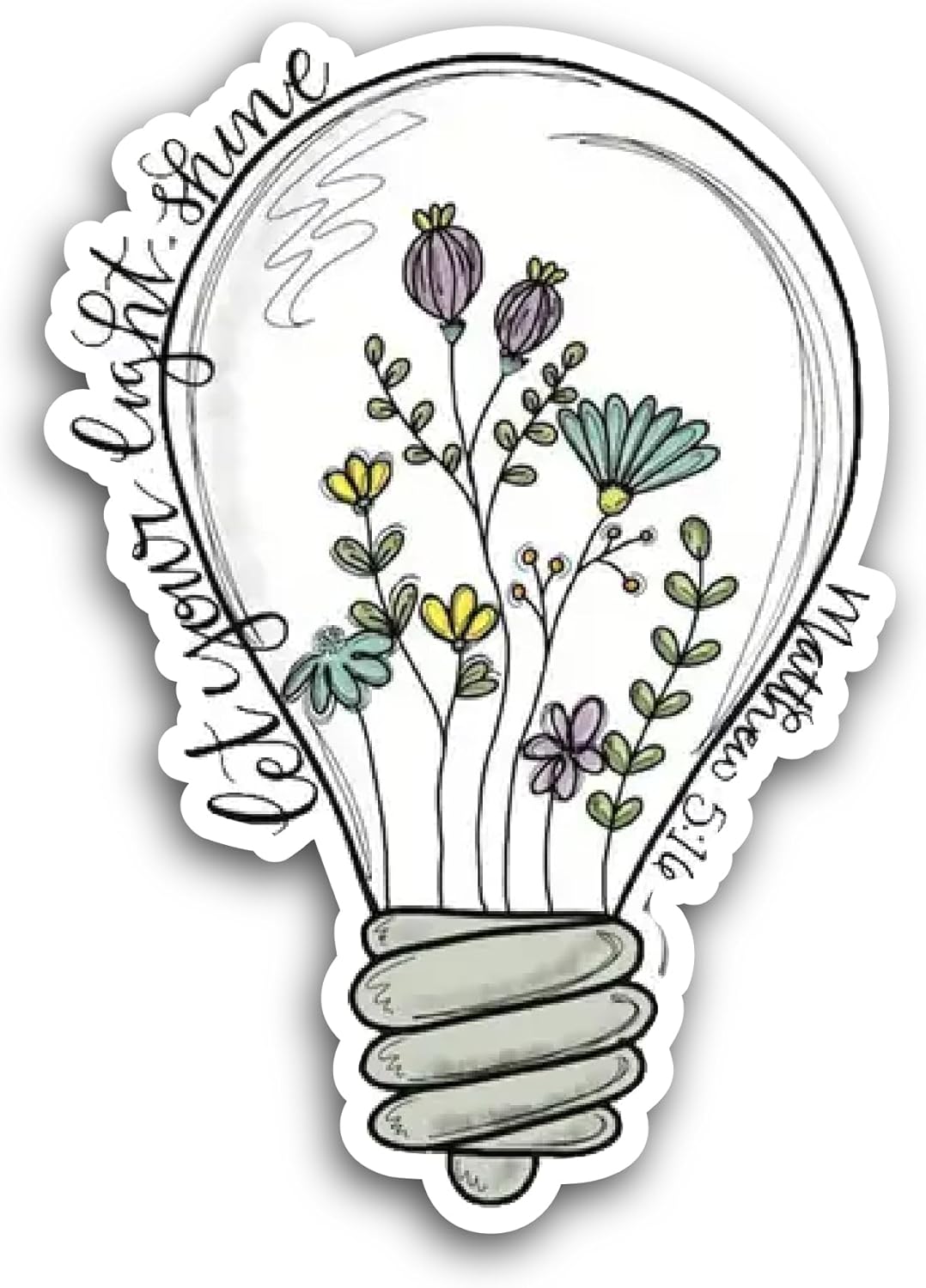 2 (Pieces) 3" and 5" Flower Light Bulb Sticker, Waterproof Vinyl Decals for Many Purpose Like Cars, Trucks, Laptops, Phones, Windows and More