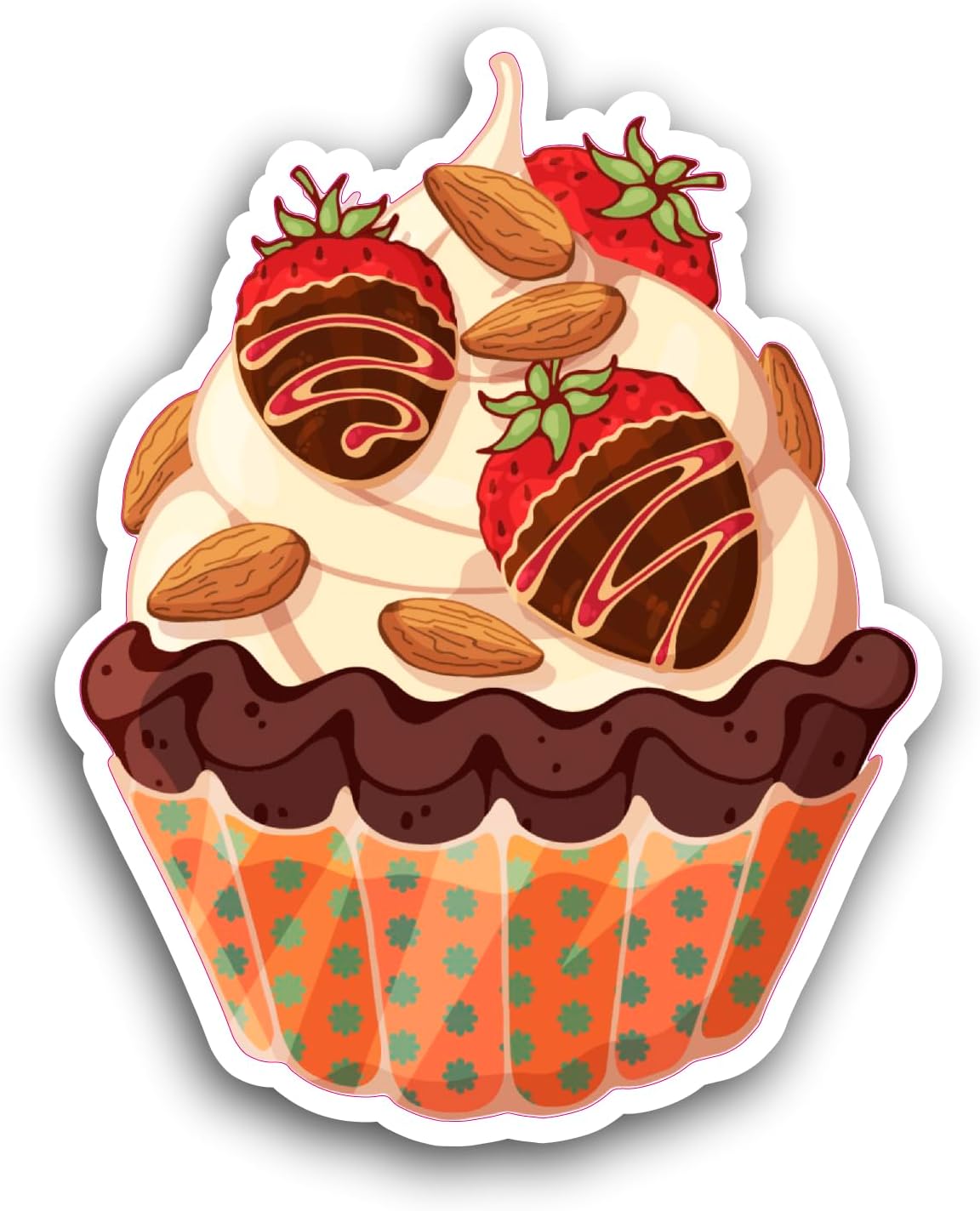 2 (Pieces) 3" and 5" Cupcake with Strawberries Sticker, Waterproof Vinyl Decals for Many Purpose Like Cars, Trucks, Laptops, Phones, Windows and More