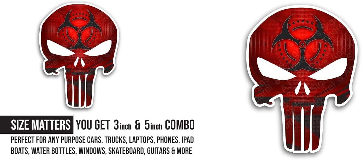 2 (Pieces) 3" and 5" Red Skull Mask Sticker, Waterproof Vinyl Decals for Many Purpose Like Cars, Trucks, Laptops, Phones, Windows and More