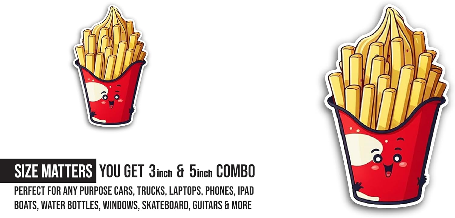 2 (Pieces) 3" and 5" French Fries Sticker, Waterproof Vinyl Decals for Many Purpose Like Cars, Trucks, Laptops, Phones, Windows and More