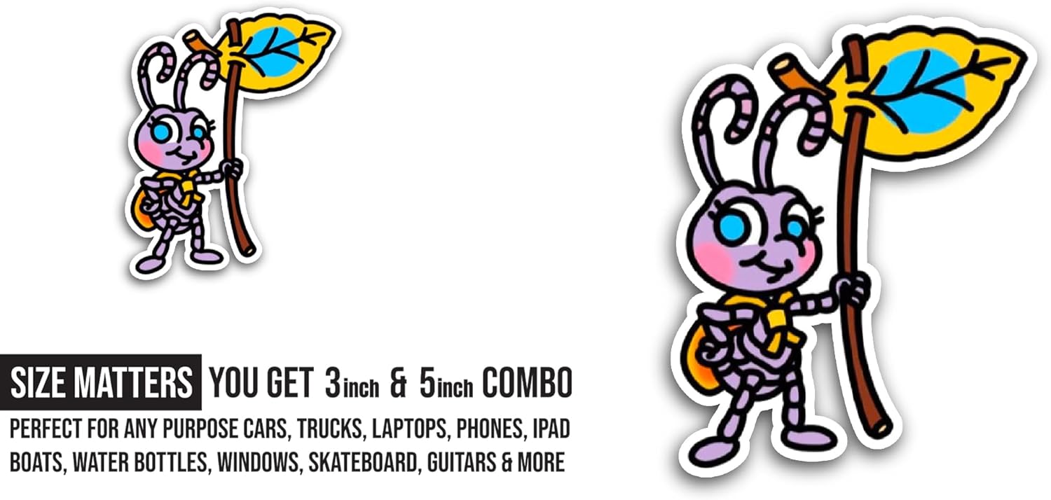 2 (Pieces) 3" and 5" Cartoon Ant Sticker, Waterproof Vinyl Decals for Many Purpose Like Cars, Trucks, Laptops, Phones, Windows and More