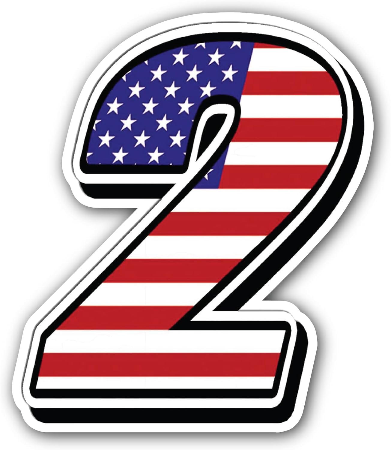 2 (Pieces) 3" and 5" America Flag in Number 2 Sticker, Waterproof Vinyl Decals for Many Purpose Like Cars, Trucks, Laptops, Phones, Windows and More