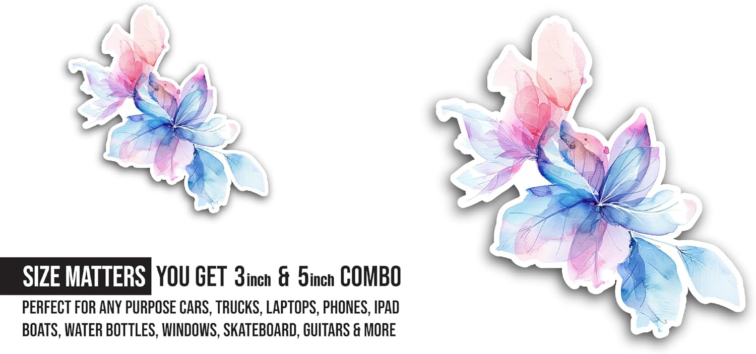 2 (Pieces) 3" and 5" Floral Art Sticker, Waterproof Vinyl Decals for Many Purpose Like Cars, Trucks, Laptops, Phones, Windows and More