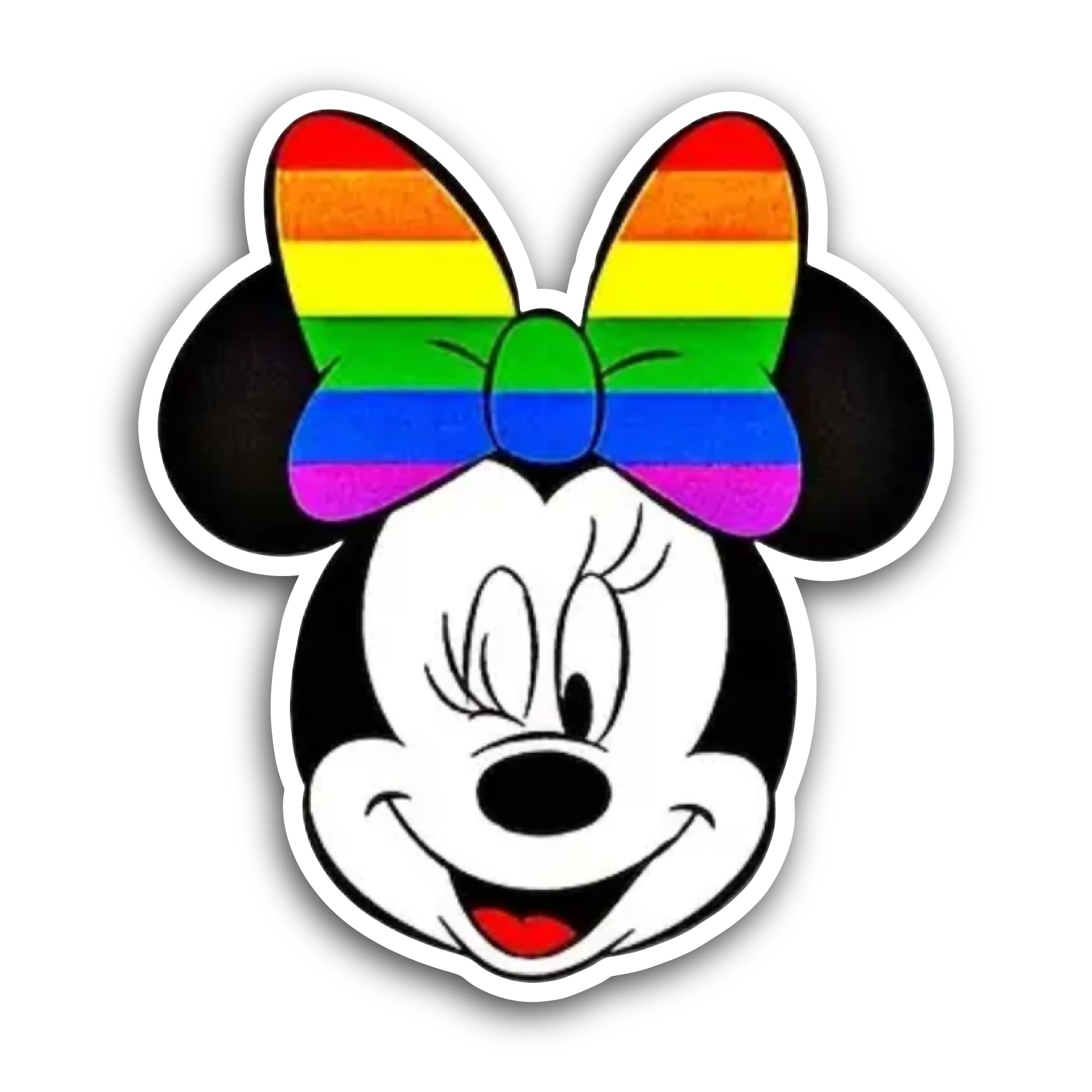 2 (Pieces) 3" and 5" Mouse Wearing Rainbow Bow Sticker, Waterproof Vinyl Decals for Many Purpose Lik