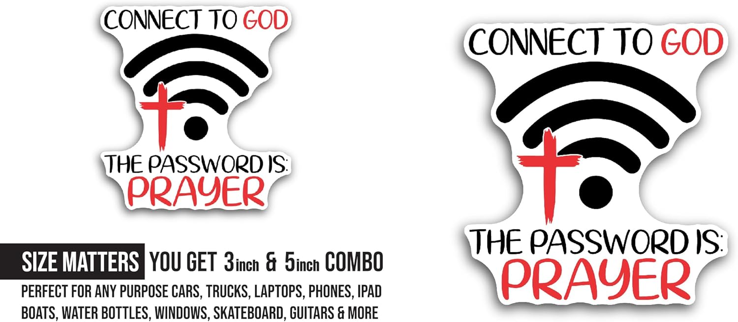 2 (Pieces) 3" and 5" Connect to God Sticker, Waterproof Vinyl Decals for Many Purpose Like Cars, Trucks, Laptops, Phones, Windows and More