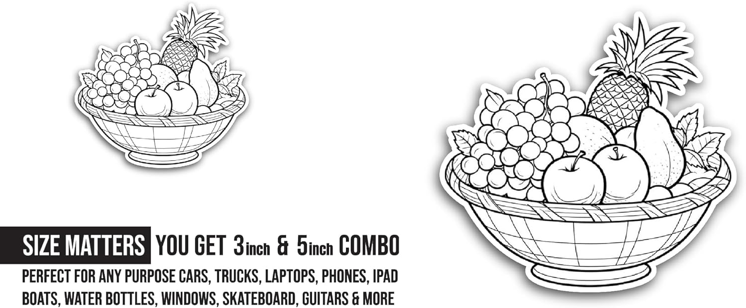 2 (Pieces) 3" and 5" Fruits On A Basket Sticker, Waterproof Vinyl Decals for Many Purpose Like Cars, Trucks, Laptops, Phones, Windows and More