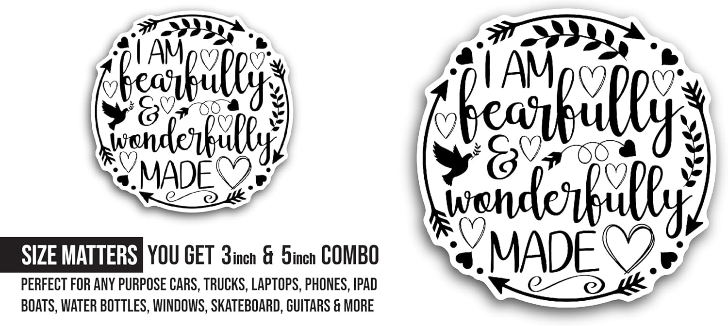 2 (Pieces) 3" and 5" I Am Fearfully and Wonderfully Made Sticker, Waterproof Vinyl Decals for Many Purpose Like Cars, Trucks, Laptops, Phones, Windows and More