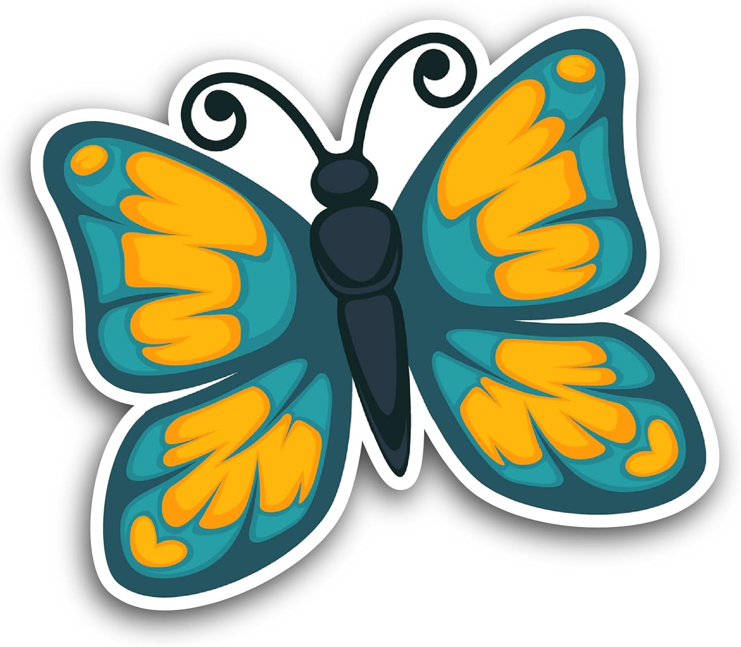 2 (Pieces) 3" and 5" Blue and Yellow Butterfly Sticker, Waterproof Vinyl Decals for Many Purpose Like Cars, Trucks, Laptops, Phones, Windows and More