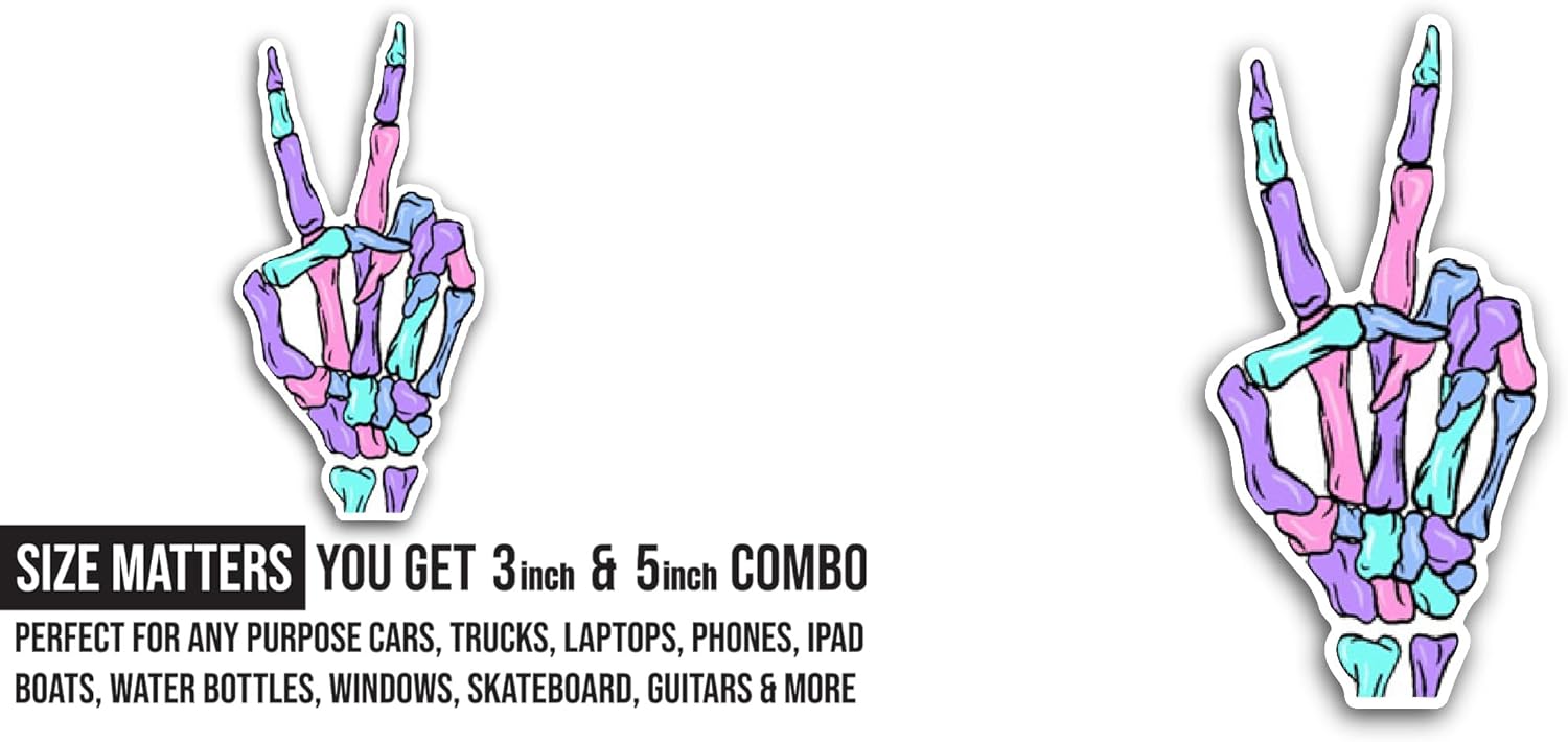2 (Pieces) 3" and 5" Peace Sign Skeleton Sticker, Waterproof Vinyl Decals for Many Purpose Like Cars, Trucks, Laptops, Phones, Windows and More