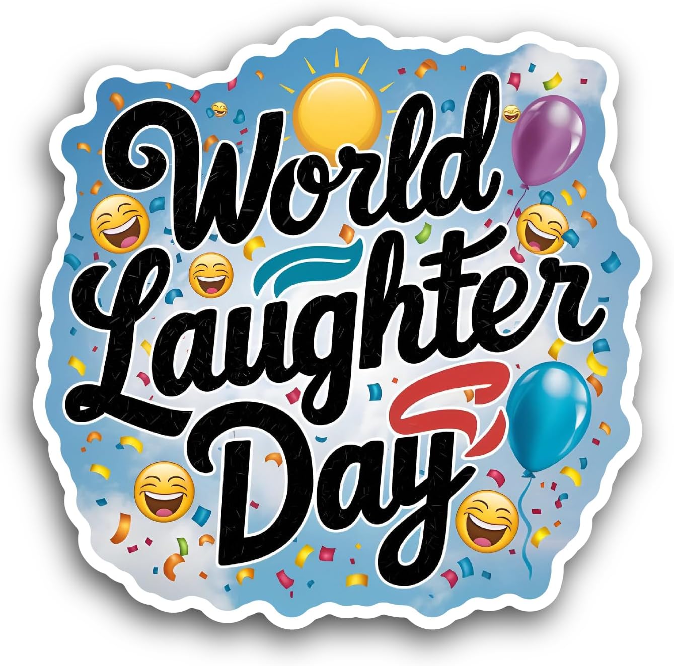 2 (Pieces) 3" and 5" World Laughter Day Text Sticker, Waterproof Vinyl Decals for Many Purpose Like Cars, Trucks, Laptops, Phones, Windows and More