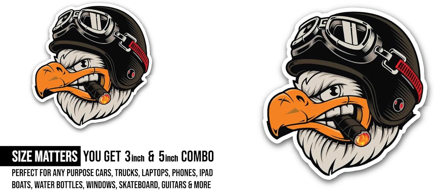 2 (Pieces) 3" and 5" Bird Wearing Helmet Sticker, Waterproof Vinyl Decals for Many Purpose Like Cars, Trucks, Laptops, Phones, Windows and More