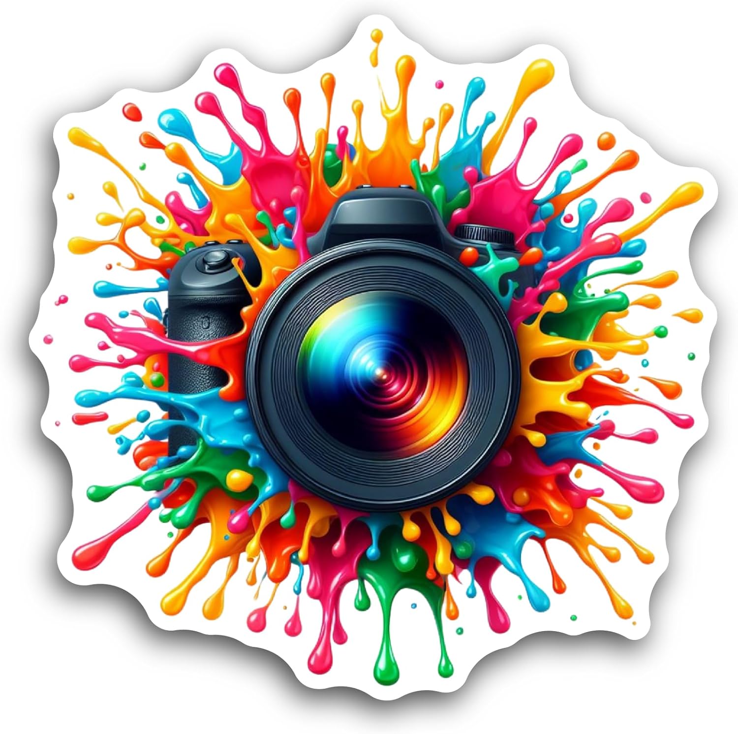 2 (Pieces) 3" and 5" Camera with Colorful Paint Sticker, Waterproof Vinyl Decals for Many Purpose Like Cars, Trucks, Laptops, Phones, Windows and More