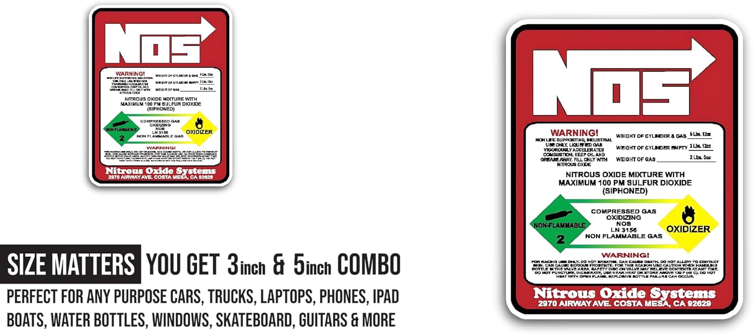 2 (Pieces) 3" and 5" Dracary NOS Replacement Sticker, Waterproof Vinyl Decals for Many Purpose Like Cars, Trucks, Laptops, Phones, Windows and More