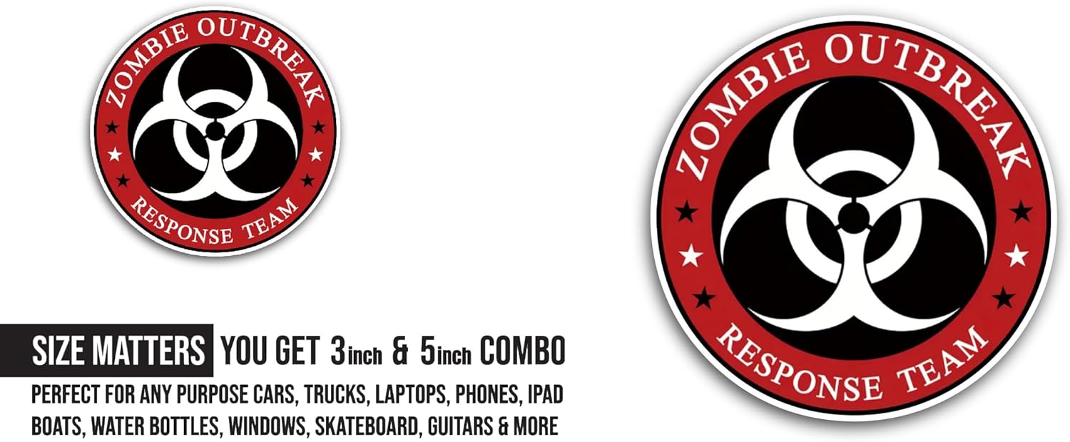 2 (Pieces) 3" and 5" Zombie Outbreak Response Team Sticker, Waterproof Vinyl Decals for Many Purpose Like Cars, Trucks, Laptops, Phones, Windows and More