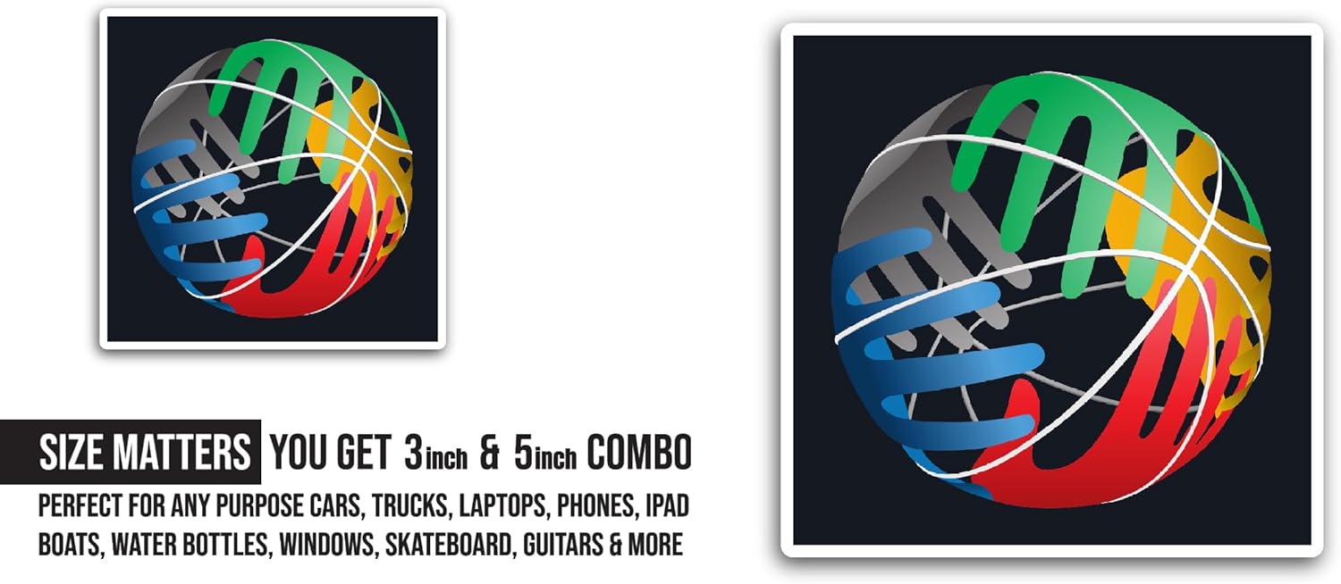 2 (Pieces) 3" and 5" FIBA Sticker, Waterproof Vinyl Decals for Many Purpose Like Cars, Trucks, Laptops, Phones, Windows and More