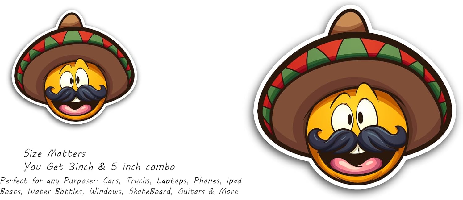 2 (Pieces) 3" and 5" Smiley Face Sticker, Waterproof Vinyl Decals for Many Purpose Like Cars, Trucks, Laptops, Phones, Windows and More