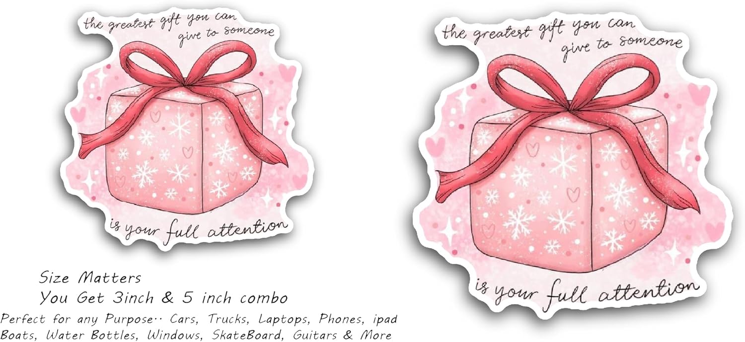 2 (Pieces) 3" and 5" Pink Gift BoxSticker, Waterproof Vinyl Decals for Many Purpose Like Cars, Trucks, Laptops, Phones, Windows and More