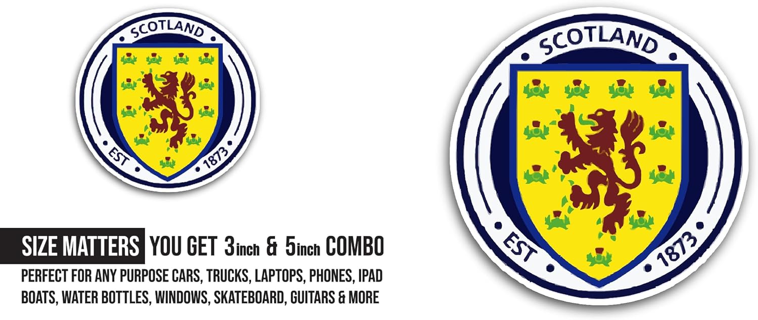 2 (Pieces) 3" and 5" Sc0tland Nati0nal Football Team Sticker, Waterproof Vinyl Decals for Many Purpose Like Cars, Trucks, Laptops, Phones, Windows and More