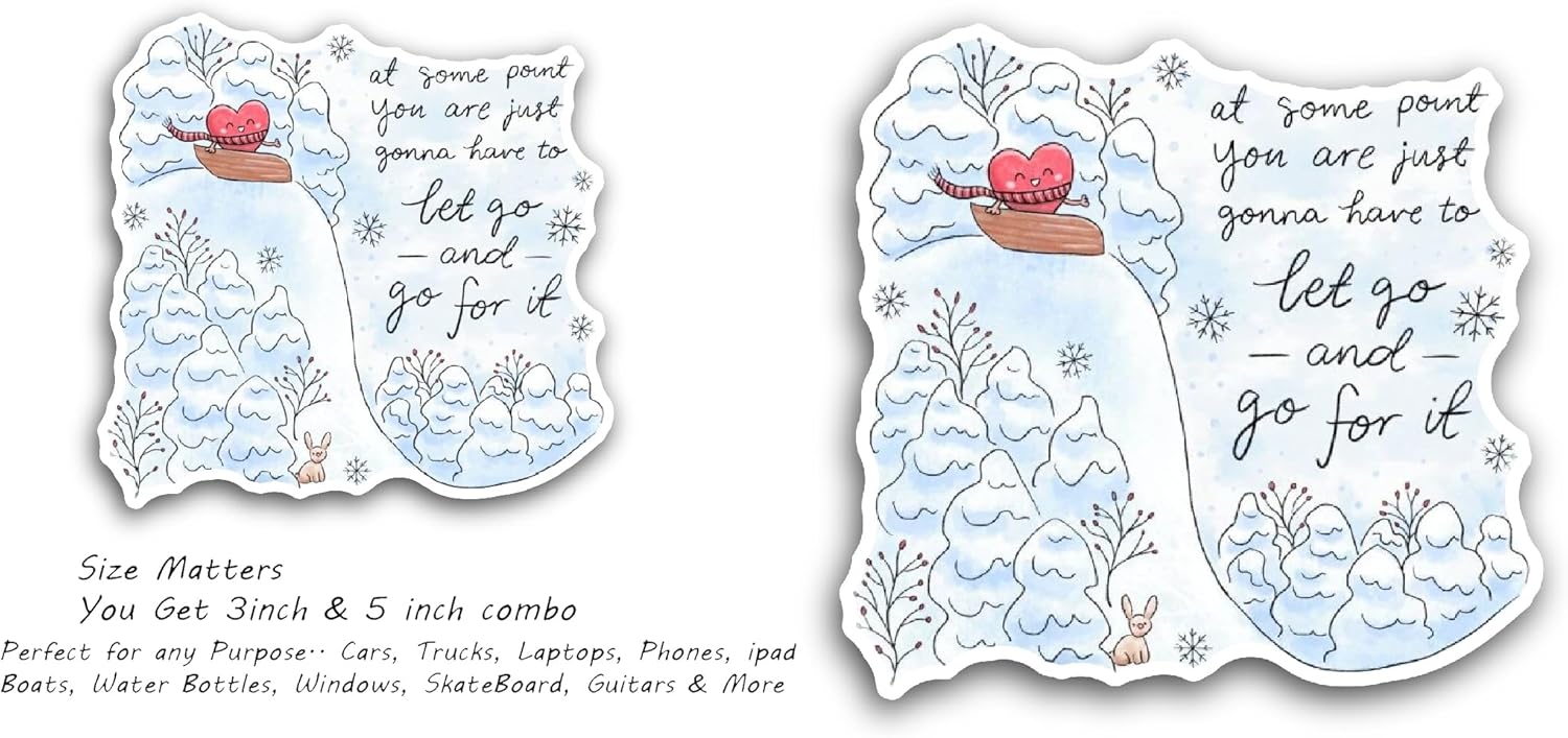 2 (Pieces) 3" and 5" Heart and Snow Mountain Sticker, Waterproof Vinyl Decals for Many Purpose Like Cars, Trucks, Laptops, Phones, Windows and More