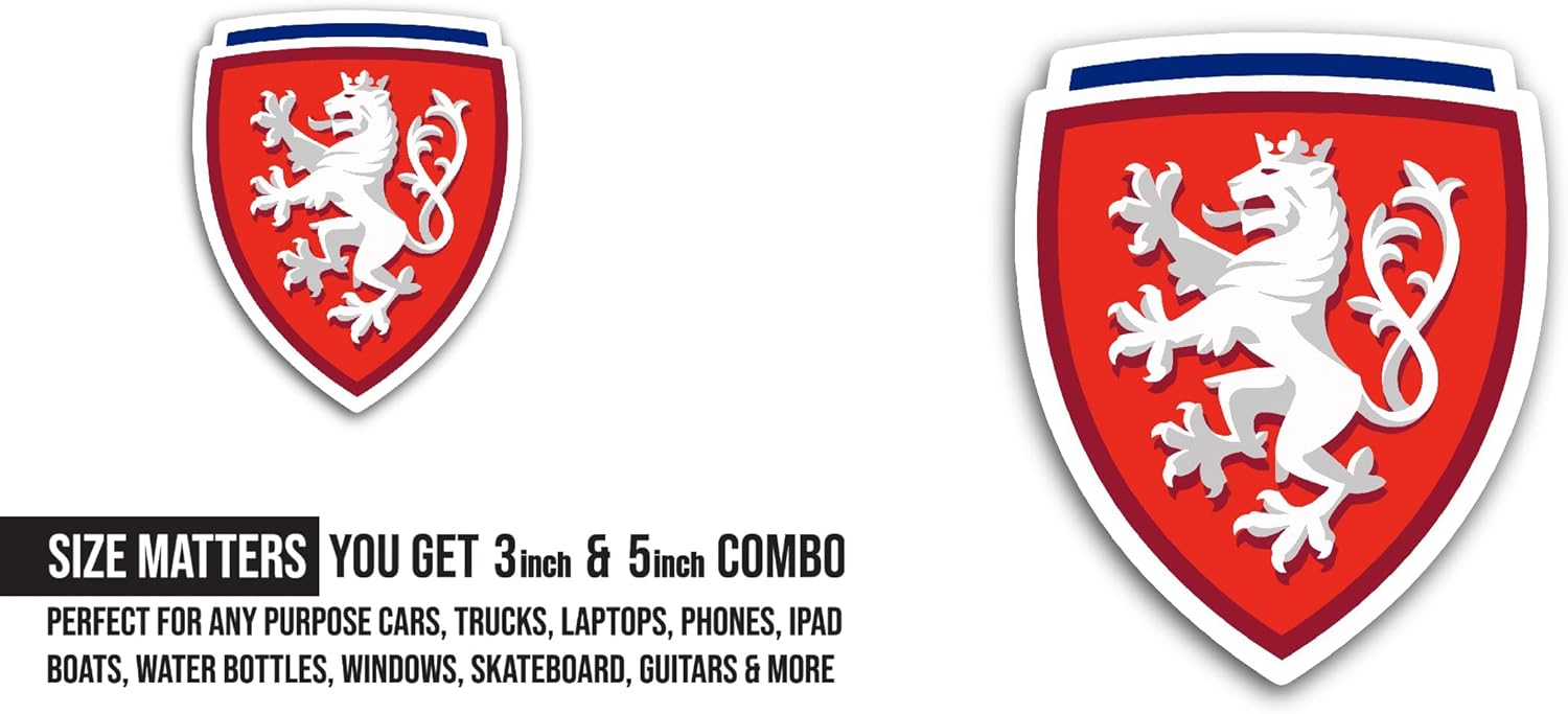 2 (Pieces) 3" and 5" Czech R3public National F00tball Sticker, Waterproof Vinyl Decals for Many Purpose Like Cars, Trucks, Laptops, Phones, Windows and More