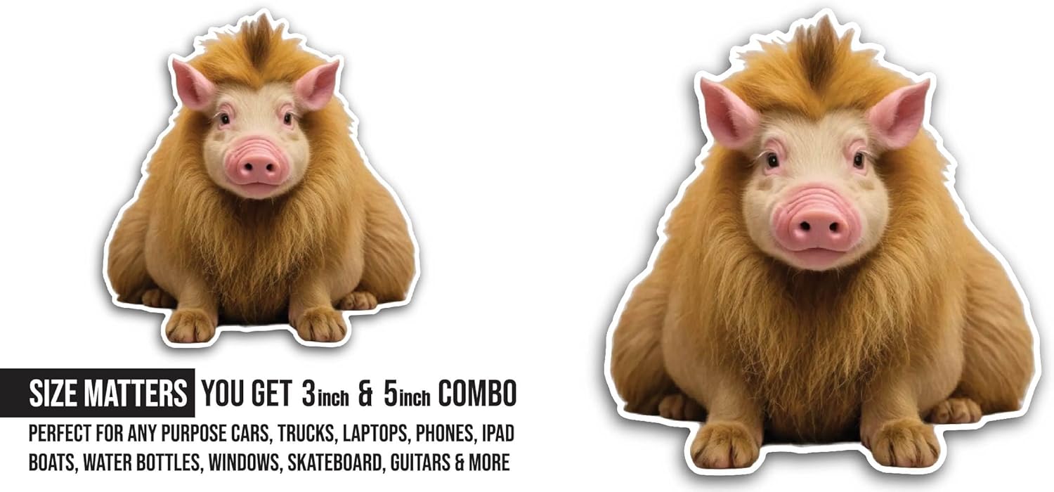 2 (Pieces) 3" and 5" Pig with Lion Fur Sticker, Waterproof Vinyl Decals for Many Purpose Like Cars, Trucks, Laptops, Phones, Windows and More