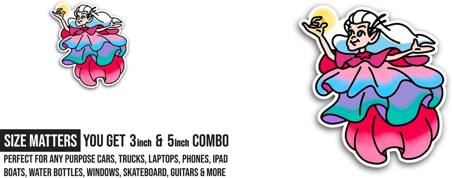 2 (Pieces) 3" and 5" Cartoon Fairy Sticker, Waterproof Vinyl Decals for Many Purpose Like Cars, Trucks, Laptops, Phones, Windows and More